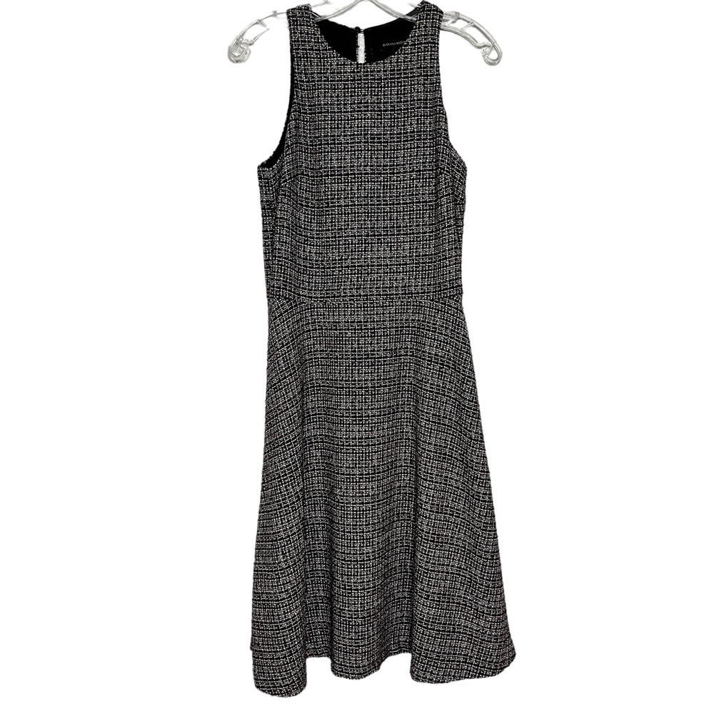 Banana Republic Fit & Flare Midi Sleeveless Dress Black White Plaid Academia